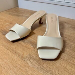 Nine West Inya White Square Toe Kitten Heel Mules 7.5